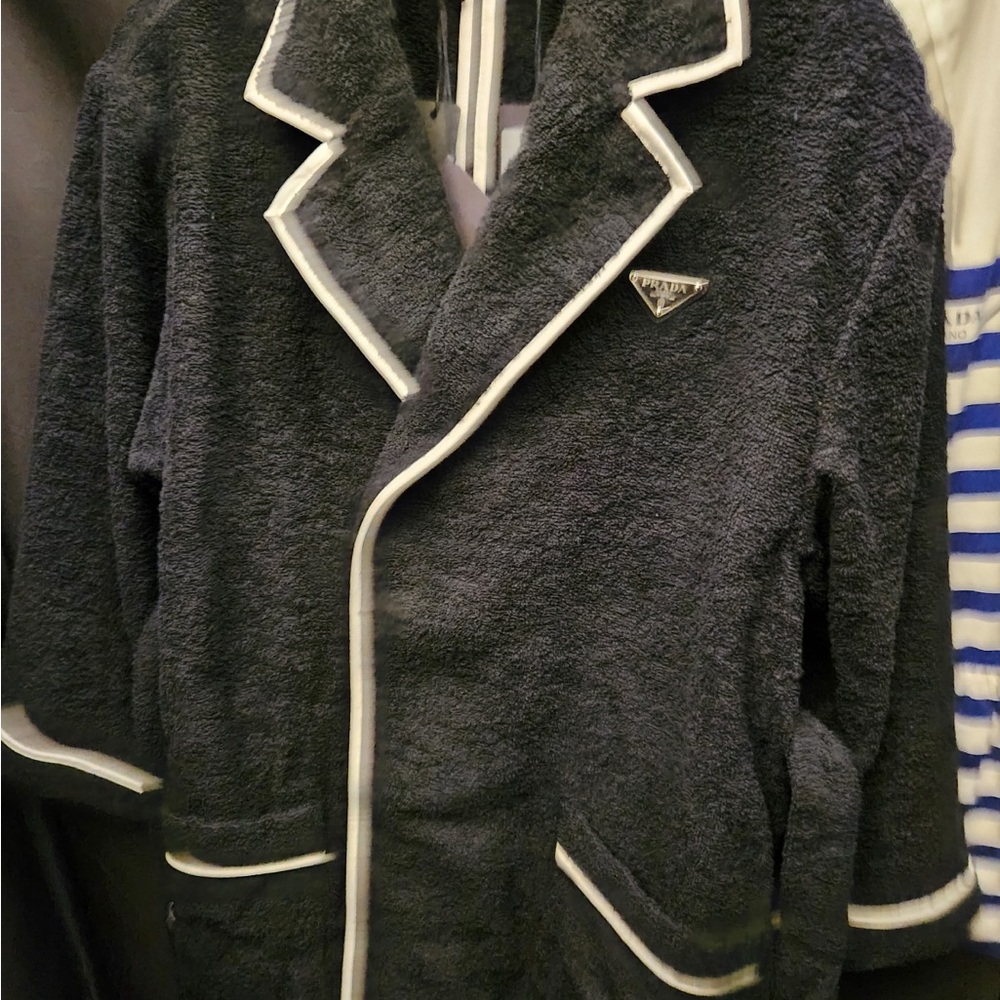 PRADA Terry Cloth striped Jacket robe with belt and pockets NEW rare